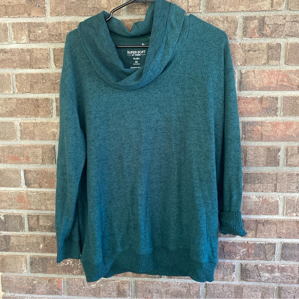 Torrid Super Soft PLUSH Green Cowl Neck Sweater